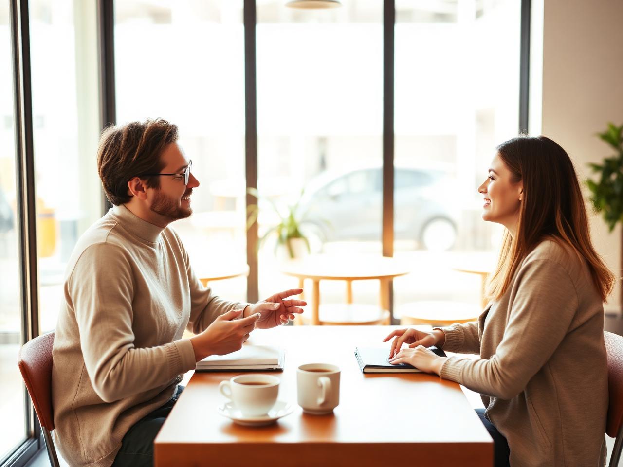 Practical English conversation in a bright café