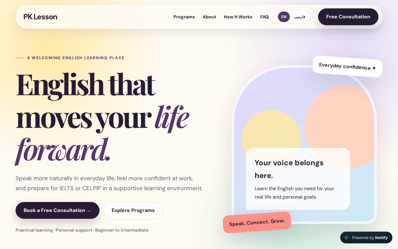 PK.Lesson English learning website designed by PractiK